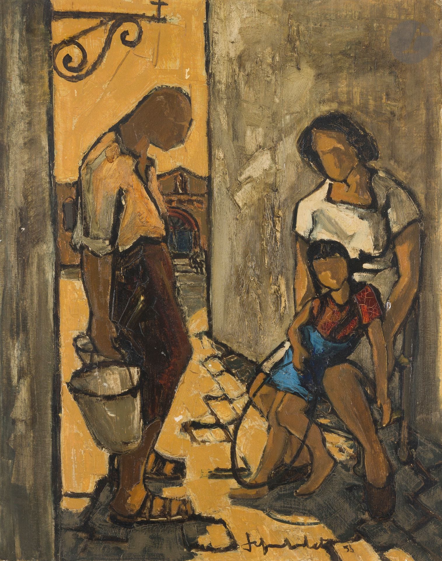 Jef FRIBOULET (1919-2003)
La Pauvreté en Espagne
Huile sur toile.
Signée en bas à droite.
(Accident et petits manques).
92 x 73 cm

Provenance : 
Collection du docteur Turpin.
