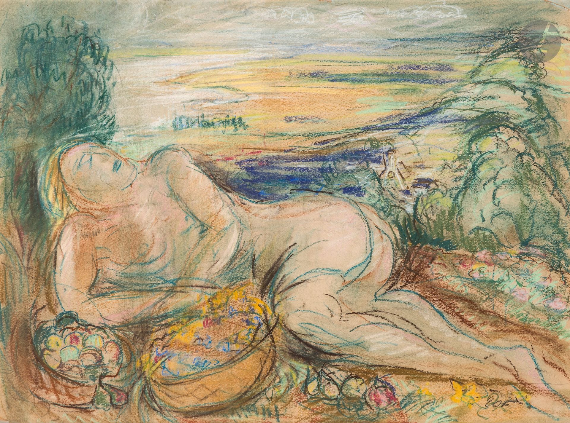 Émile-Othon FRIESZ (1879-1949)
Nude with Fruit Basket
Pastel.
Monogrammed lower right.
46 x 61 cm