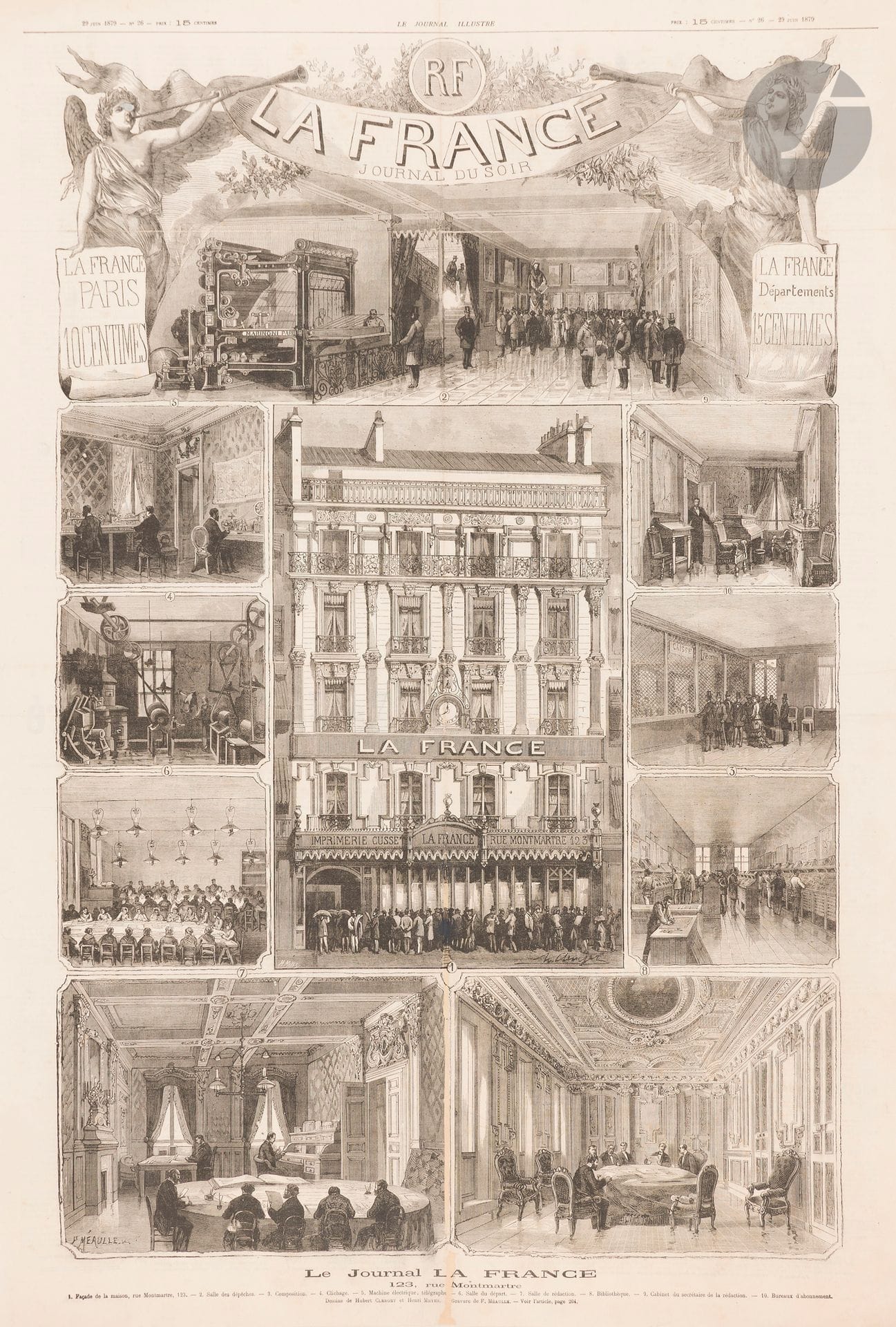 P. MEAULLE (XIXe - XXe siècle) 
La France, journal du soir, 1879
Lithographie. Entoilée.
Sans Imp. 
Signée en bas à gauche. 
78 x 53 cm

Rare et intéressant document.