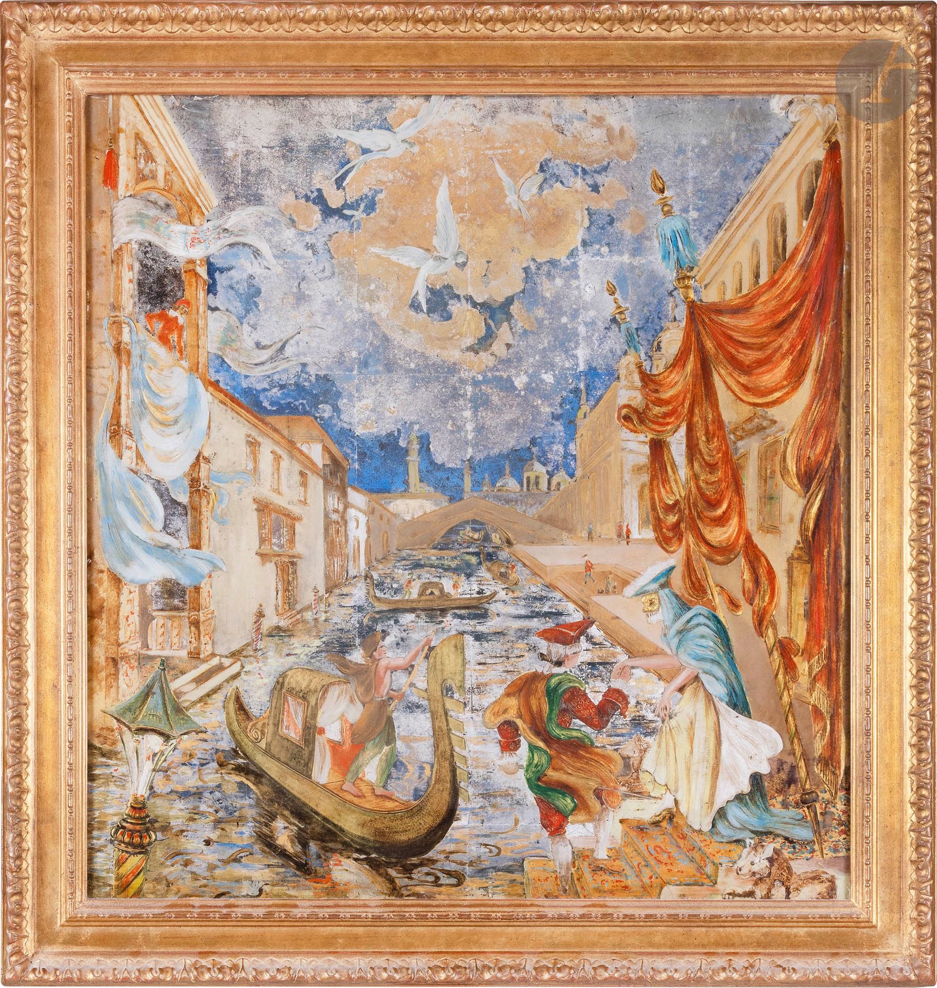 WORK FROM THE 40S
Venice, the Grand Canal
Eglomerated glass panel in a carved gilded wood frame.
68 x 66 cm