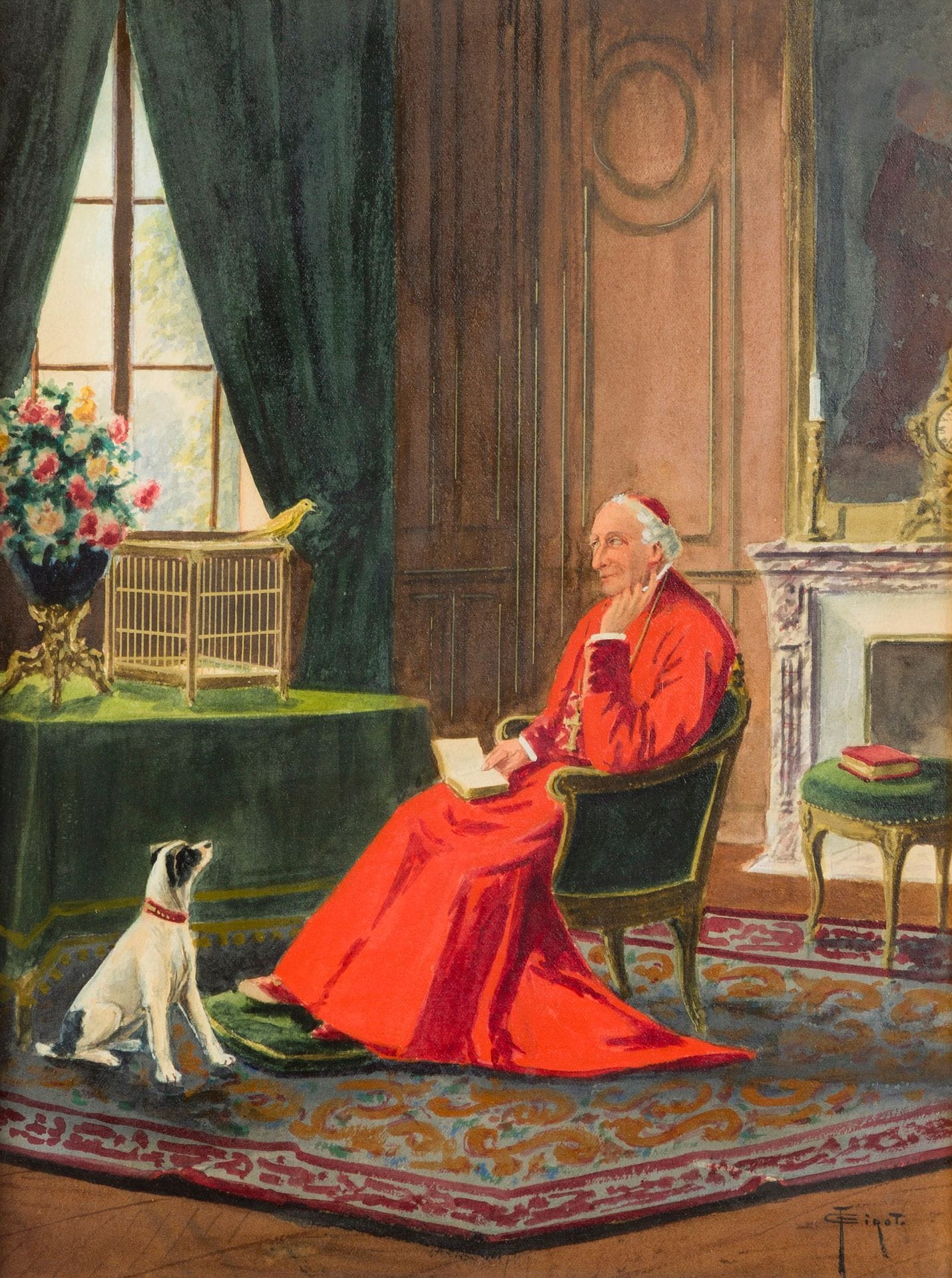 François Joseph GIROT (1873-1916)
Cardinal et son chien
Aquarelle sur carton.
Signée en bas à droite.
35 x 26 cm