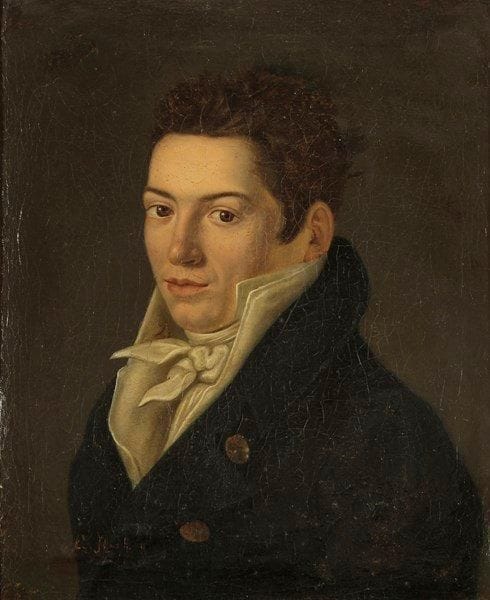 ÉCOLE FRANÇAISE VERS 1820
Portrait de jeune homme Toile 45,5 x 38,5 cm Porte une inscription en bas à gauche Restaurations et soulèvements