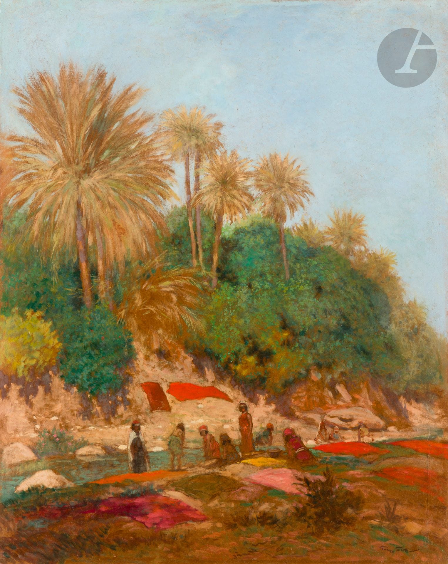 Georges Bertin dit SCOTT (1873-1942)
Lavandières au bord de l’Oued
Huile sur isorel.
Signée en bas à gauche.
92 x 73 cm