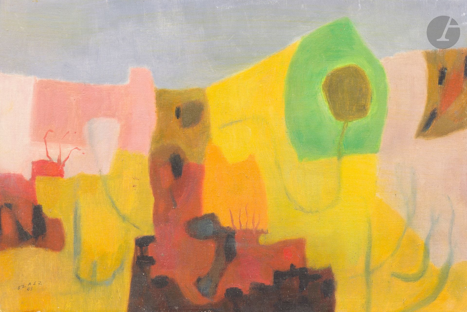Paul SZASZ [Hungarian] (1912-1969)
Landscape, 1963
Oil on canvas.
Signed and dated lower left.
27 x 41 cm