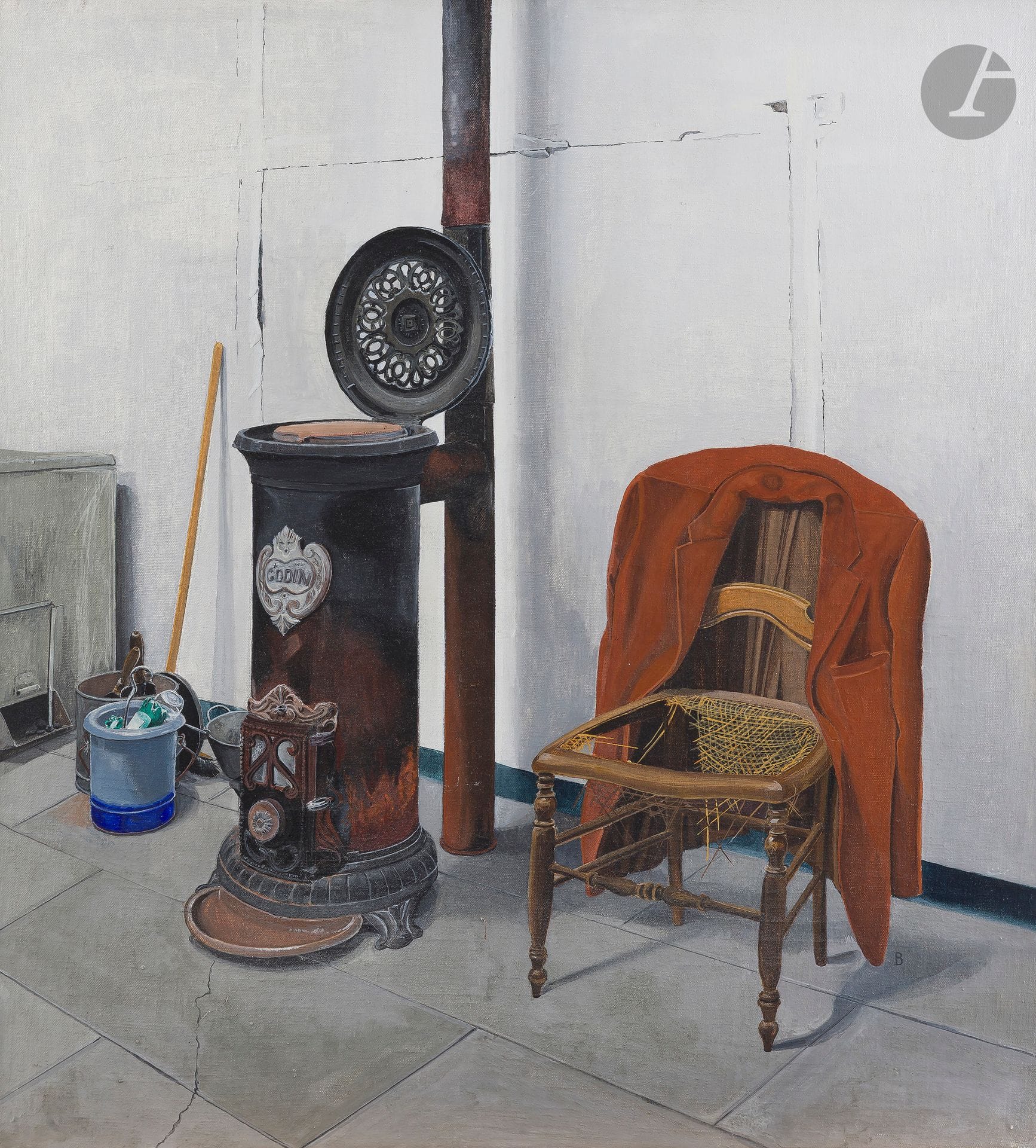Jean-Pierre BURGART (born 1933)
Still life with Godin stove, 1990
Gouache on canvas mounted on Canson.
Monogrammed lower right.
51 x 46 cm
