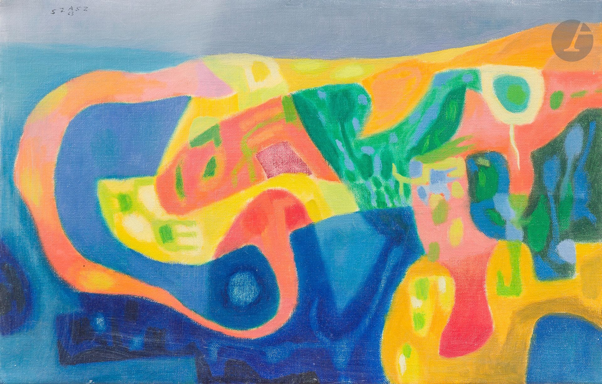 Paul SZASZ [hongrois] (1912-1969)
Bord de mer, 1963
Huile sur toile.
Signée et datée en haut à gauche.
27 x 41 cm