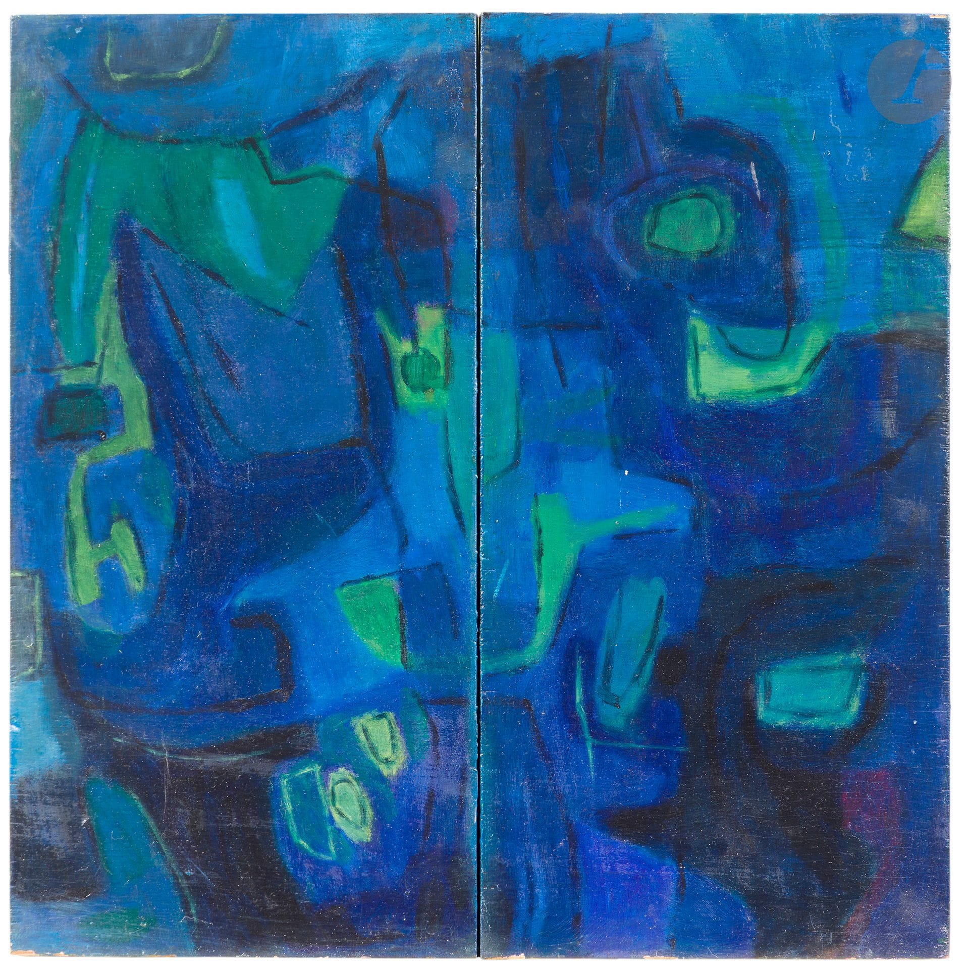 Paul SZASZ [Hungarian] (1912-1969)
Day and Night
Oil on panel - Tryptique with shutters.
Unsigned.
40 x 80 cm (unfolded)
