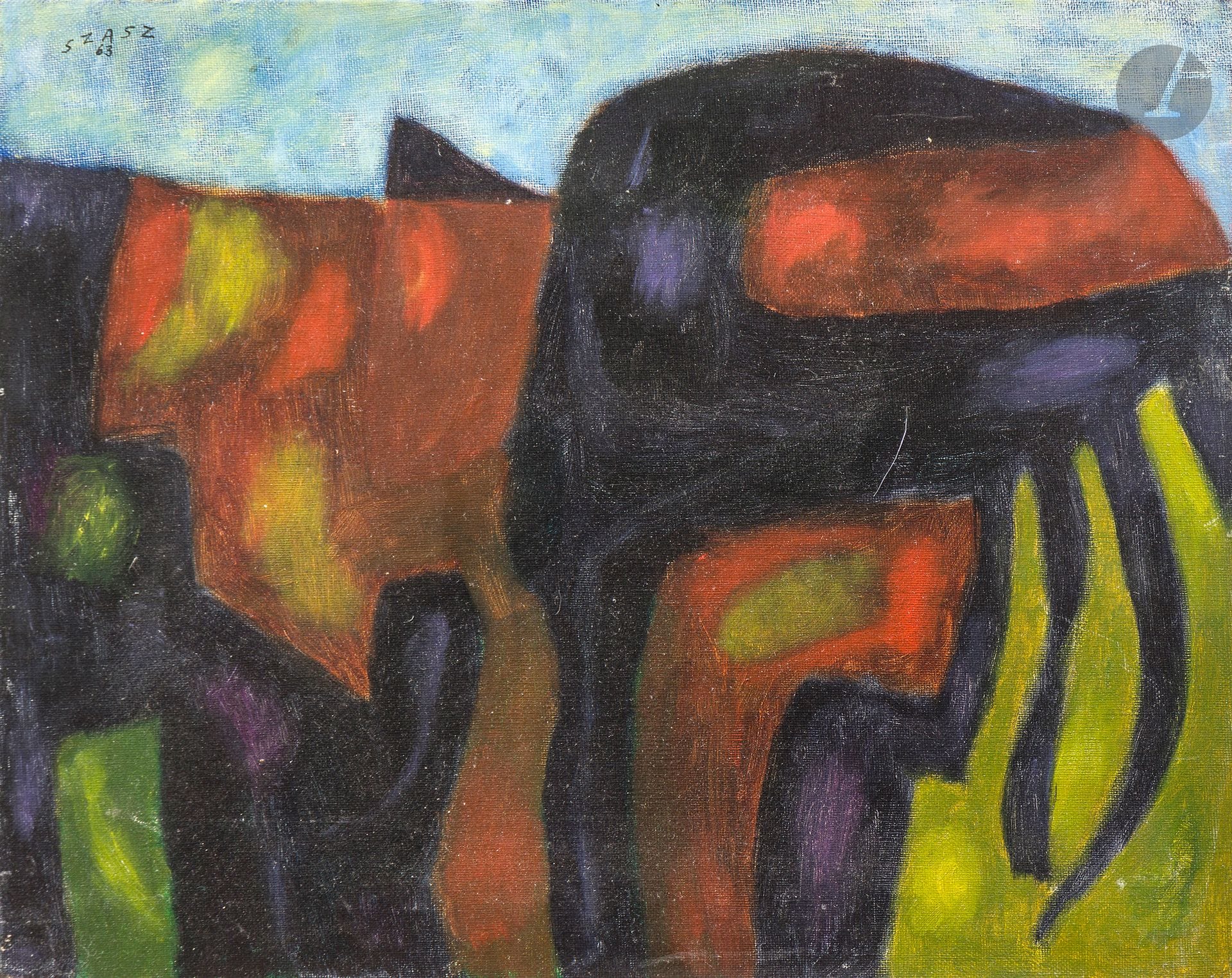 Paul SZASZ [Hungarian] (1912-1969)
Landscape, 1963
Oil on canvas.
Signed and dated upper left.
33 x 41 cm