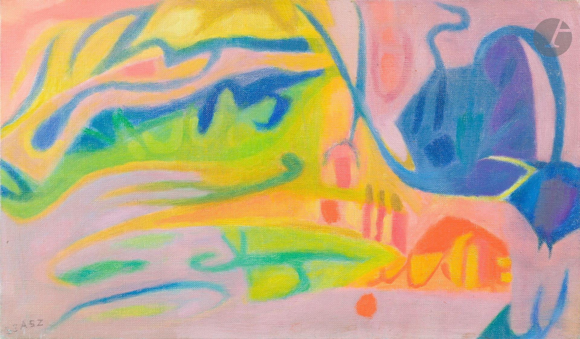 Paul SZASZ [hongrois] (1912-1969)
Paysage, vers 1966
Huile sur toile.
Signée en bas à gauche.
27 x 46 cm