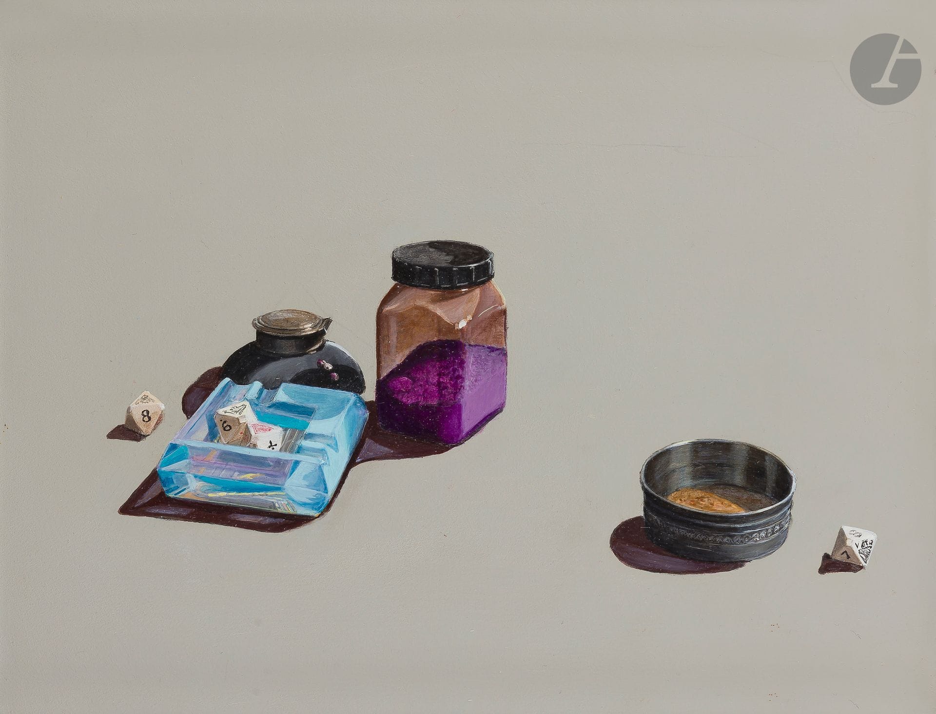 Jean-Pierre BURGART (né en 1933)
Nature morte à l'encrier
Huile sur panneau.
Non signée.
27 x 35 cm