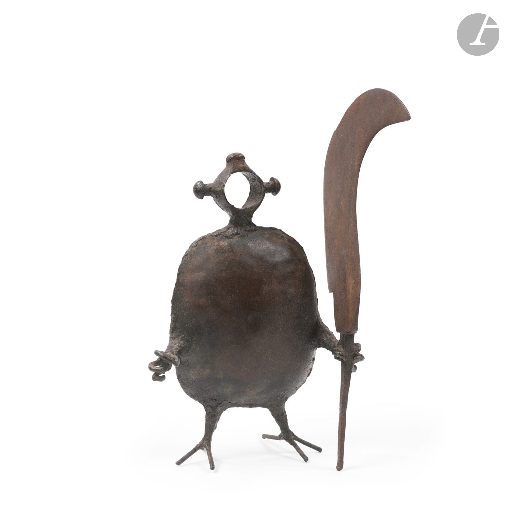 MICHEL ANASSE (1935-2020)
Personnage à la faucille, série des Bides, vers 1965, pièce unique
Sculpture.
Fer soudé.
Hauteur : 34 cm

Provenance :
Lebreton Gallery, Monte-Carlo, Monaco.

Bibliographie :
Michel Anasse – Sculptures en fer – Coédition AAA-Archives Atelier Anasse / Blurb, 2016. Des œuvres de la même série reproduites au sein du catalogue, non paginé.

Webographie :
nicolemichelanasse.com – Des œuvres de la même série reproduites sur le site officiel de l’artiste.