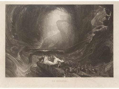 D'après Danby et F. Martin, Le déluge et le passage de la mer rouge. Deux gravures en noir par Jazet. 49 x 75 cm.