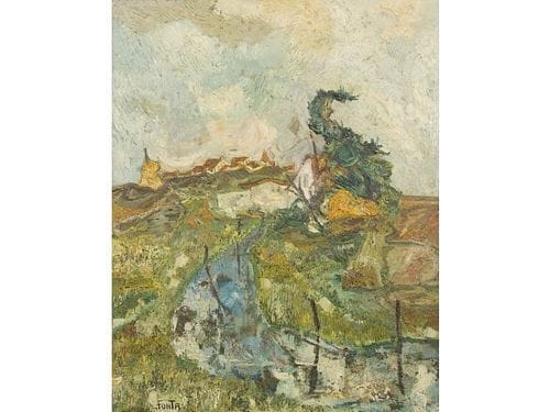 R. Fonta. La rivière dans la campagne. Huile sur toile signée en bas à gauche. 87 x 73 cm.