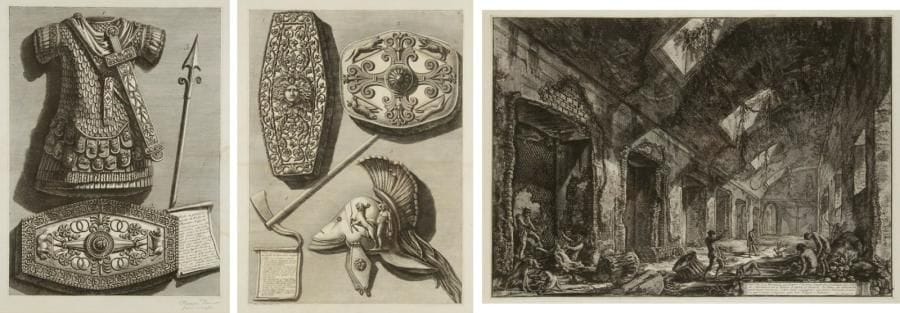 D'après Giovanni Battista PIRANESI
Les antiquités de Rome. 10 eaux-fortes tirées du recueil. Formats divers