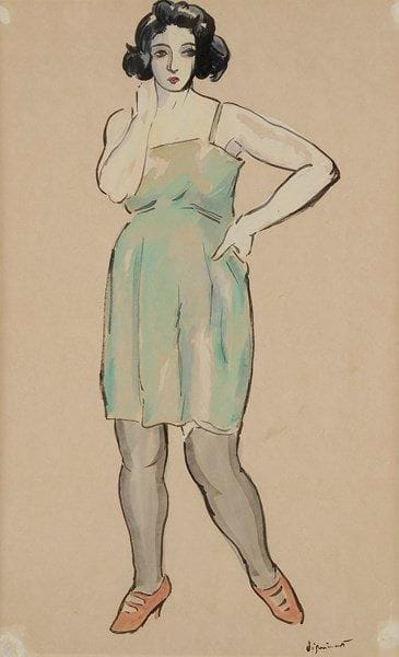 André DIGNIMONT (1891-1965)
Femme à la robe verte. Aquarelle. Signée en bas à droite. 26 x 42,5 cm