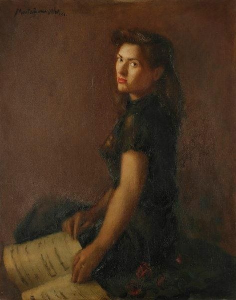 Federico MONTANANA (1928-2006)
Portrait de jeune femme à la partition. Huile sur toile. Signée en haut à gauche. H: 92 x L: 73 cm