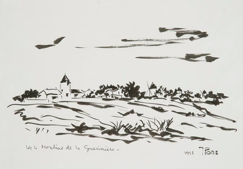 Jean PONS (1913-2005)
Les Quatre moulins de la Guerinière, 1996. Encre. Signée et datée en bas à droite. H: 21 x L: 29,50 cm
