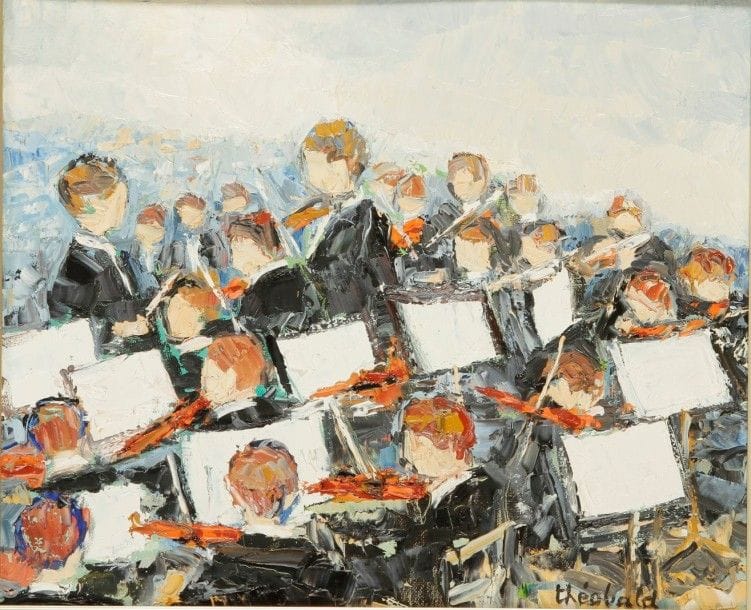 Renée THEOBALD
Le jeune orchestre. Huile sur toile. Signée en bas à droite. Titrée au dos. H:38 x L: 46 cm