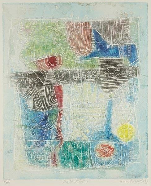 Shoïchi hASEGAWA (né en 1929)
L'arbre enchanté. Eau forte en couleur. Signée, titrée et numérotée sur 110.. H:64 x L: 52.50 cm