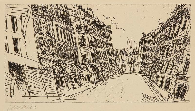 Henri Landier (né en 1935)
Rue Saint Louis en L'Isle, 1964. Eau-forte. Signée en bas à gauche. Editée par Bussière Arts Graphiques en 1963, pour servir de carte de voeux. Tirée à 160 exemplaires. H:17 x L: 32 cm