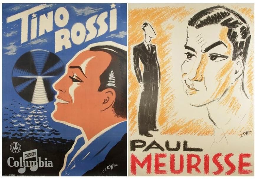 Tino Rossi - Paul Meurisse 2 affiches par Charles Kiffer (1902 - 1992). Entoilées. B.E. (Traces de plis). 157 x 113 cm