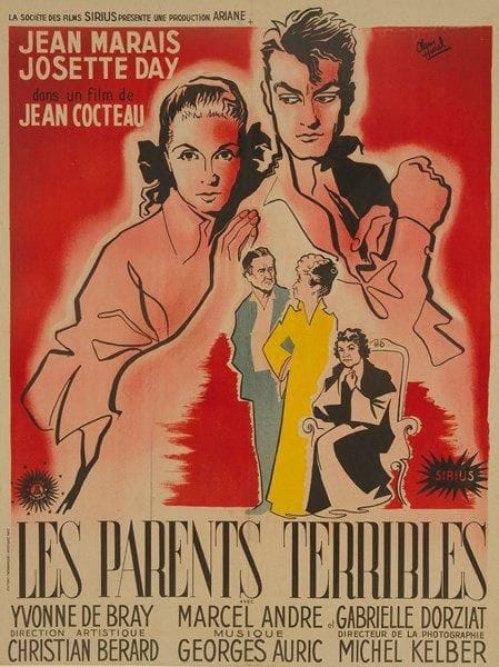 Les Parents terribles. Jean Marais, Josette Day dans un film de Jean Cocteau. Affiche par Clement Hurel (1927 - 2008). 1948. Entoilée. B.E. (Traces de plis). 79,5 x 60 cm