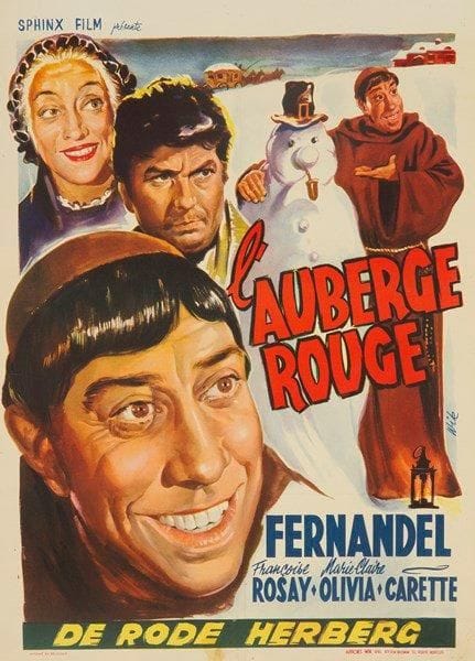 L'Auberge Rouge. Fernandel, Françoise Rosay, Jean- Roger Caussimon, Marie-Claude Olivia, Carette dans un film de Rode Herberg. Affiche par Wik. 1951. Entoilée. B.E. 48,5 x 35,5 cm