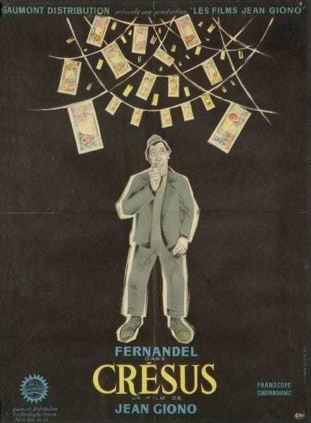 Crésus. Fernandel dans un film de Jean Giono. Par Pierre Etaix (né en 1928). 1960. Encadrée. B.E. (Traces de plis). 80 x 60 cm