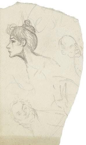 Théophile Alexandre STEINLEN (1859-1923)
Femme en cheveux Mine de plomb. Esquisse. Carnet de croquis découpé. 20 x 11,5 cm