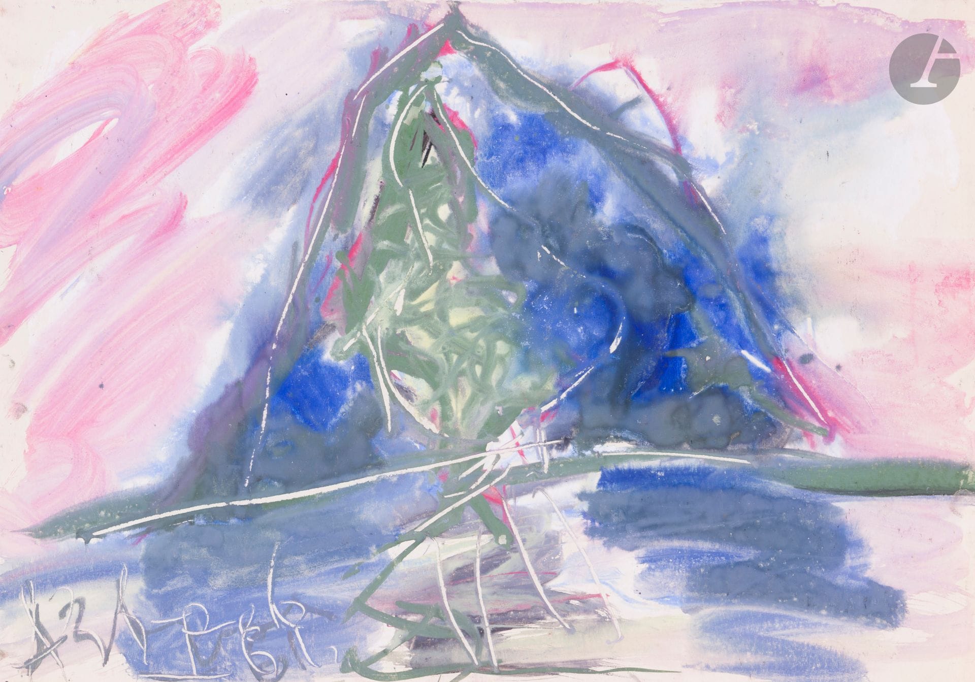 Anatoly Timofeevitch ZVEREV (1931-1986)
Отраженная (Refletée)
Gouache.
Signée et datée en haut à gauche. Titrée et numérotée 15 au dos.
41,7 x 59,7 cm