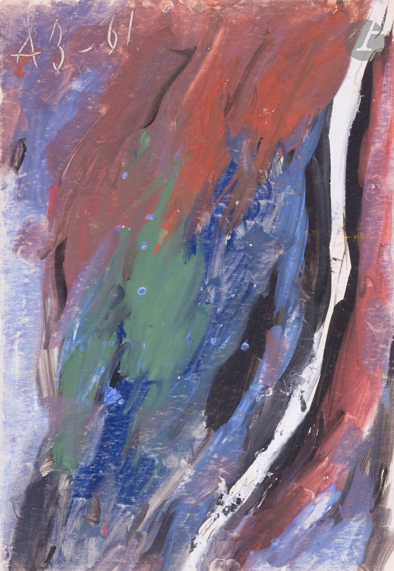 Anatoly Timofeevitch ZVEREV (1931-1986)
Белая полоска (Bande blanche). 1961
Gouache.
Monogrammée et datée en haut à gauche. Titrée et numérotée 30 au dos.
59,7 x 41,3 cm