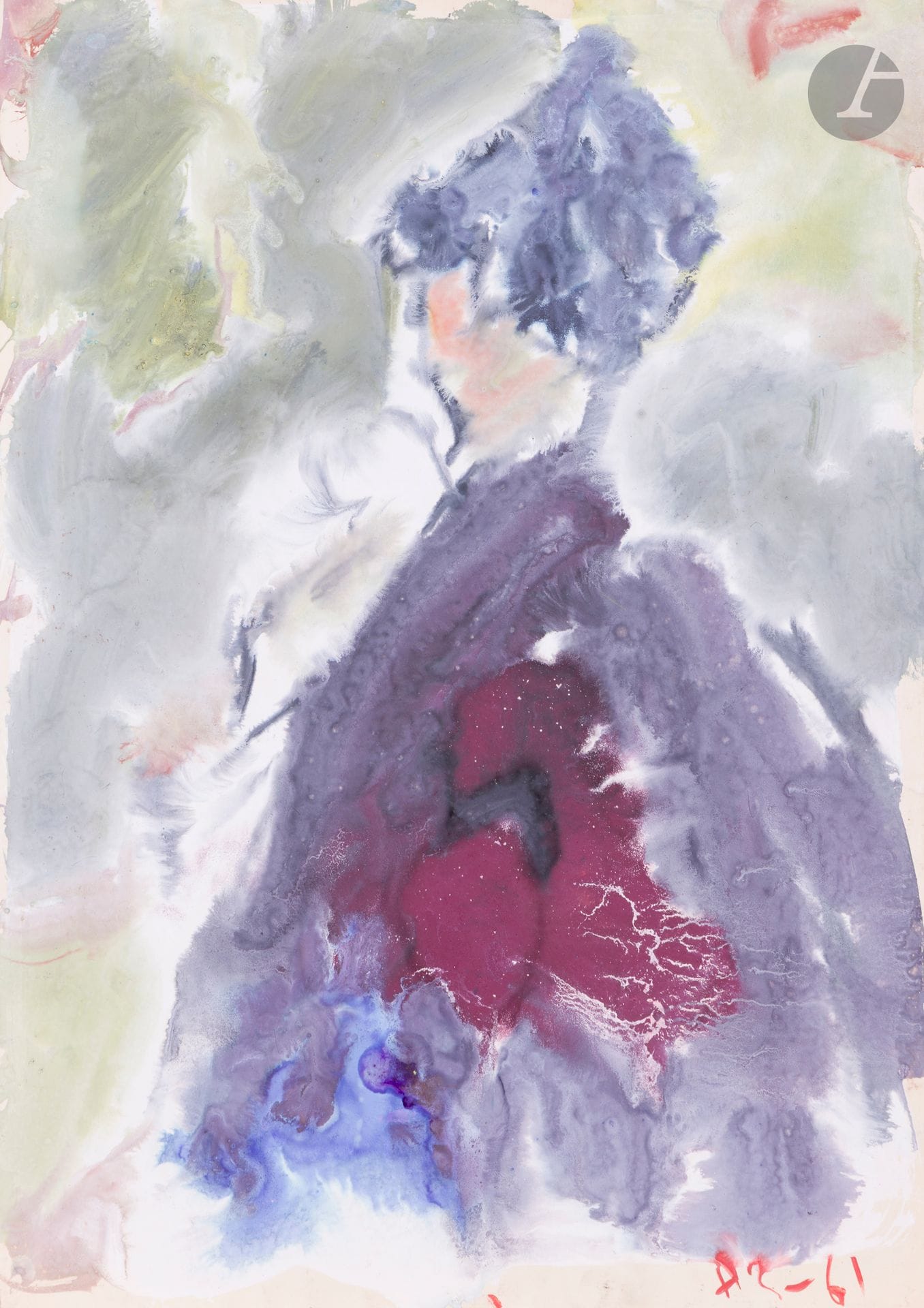 Anatoly Timofeevitch ZVEREV (1931-1986)
Женский портрет (Portrait de femme). 1961
Gouache.
Monogrammée et datée en bas à droite. Titrée et numérotée 100 au dos.
59,4 x 42,4 cm