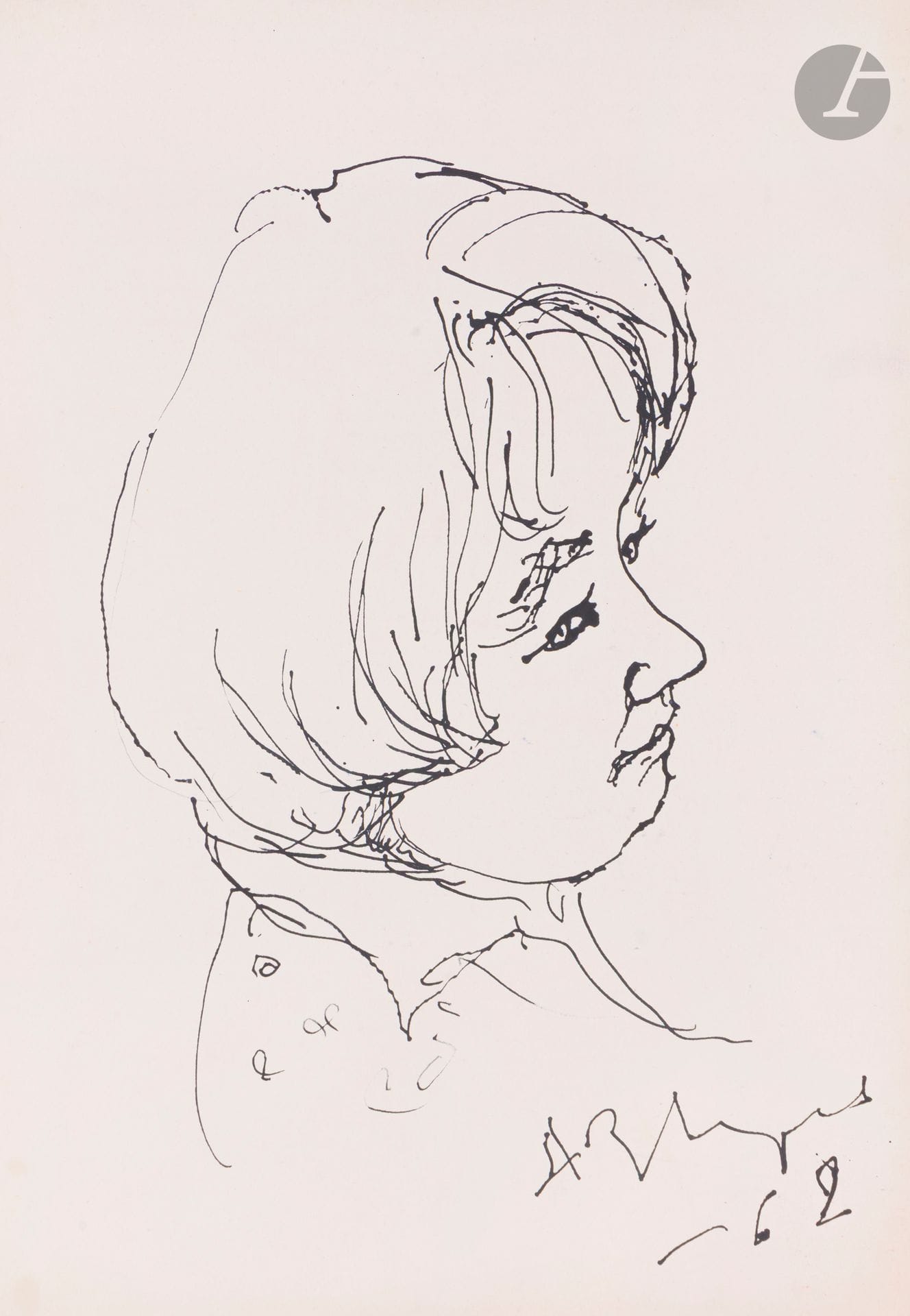 Anatoly Timofeevitch ZVEREV (1931-1986)
Portrait féminin de profil. 1962
Encre
Signée et datée en bas à droite.
59,8 x 41,6 cm
Il s'agit tès probablement de sa femme Ludmila Nazarova.