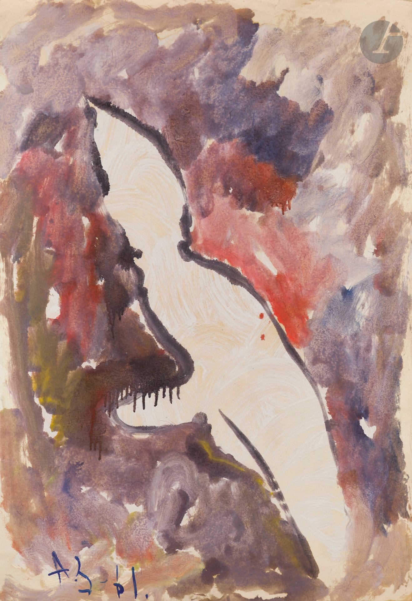 Anatoly Timofeevitch ZVEREV (1931-1986)
Iguane. 1961
Gouache.
Monogrammée et datée en bas à gauche.
Titrée au dos à la mine de plomb en français par une autre main.
82,8 x 56,8 cm