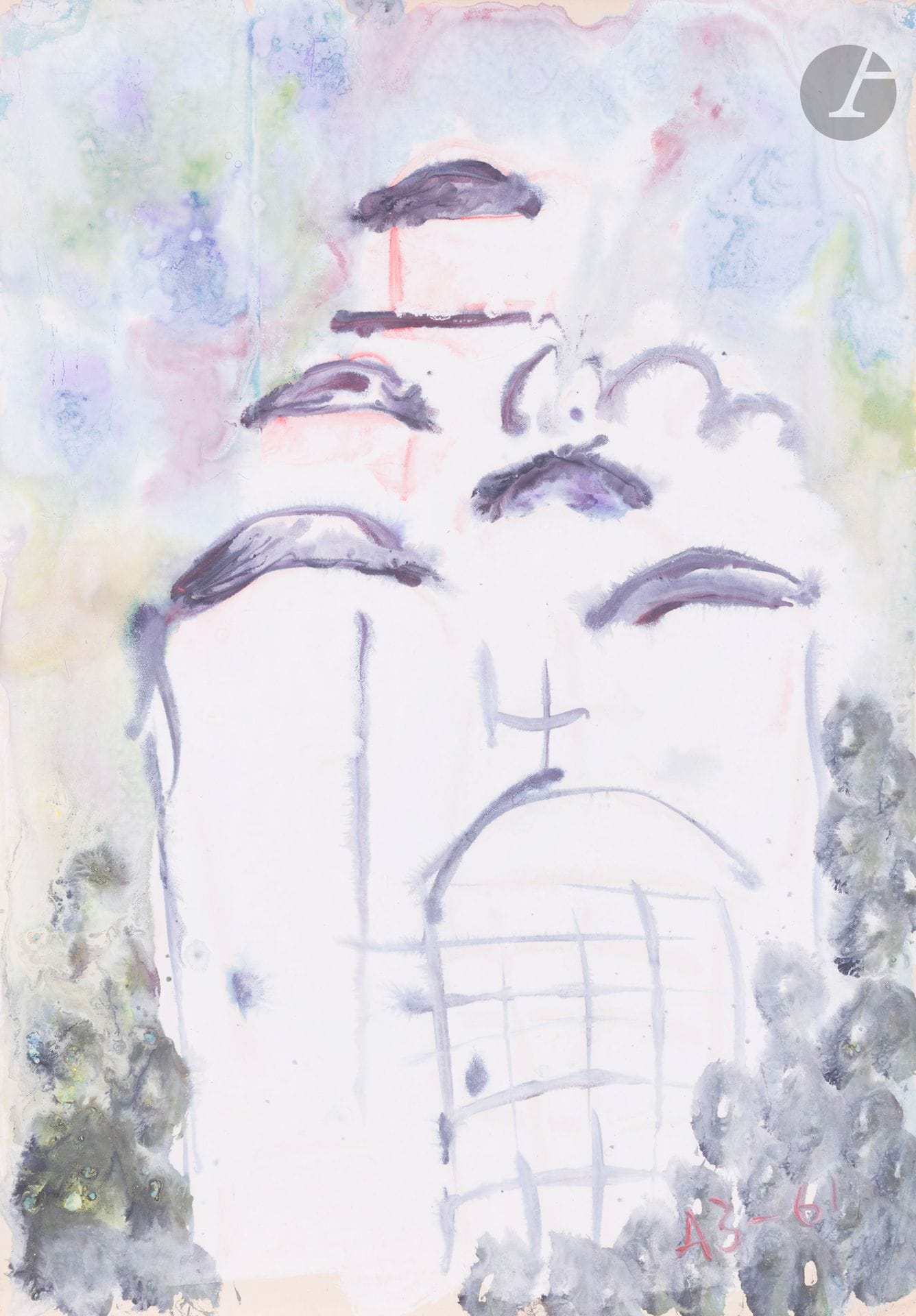 Anatoly Timofeevitch ZVEREV (1931-1986)
Церковь (L'église). 1961
Gouache.
Monogrammée et datée en bas à droite. Titrée et numérotée 20 au dos.
59,7 x 41,7 cm