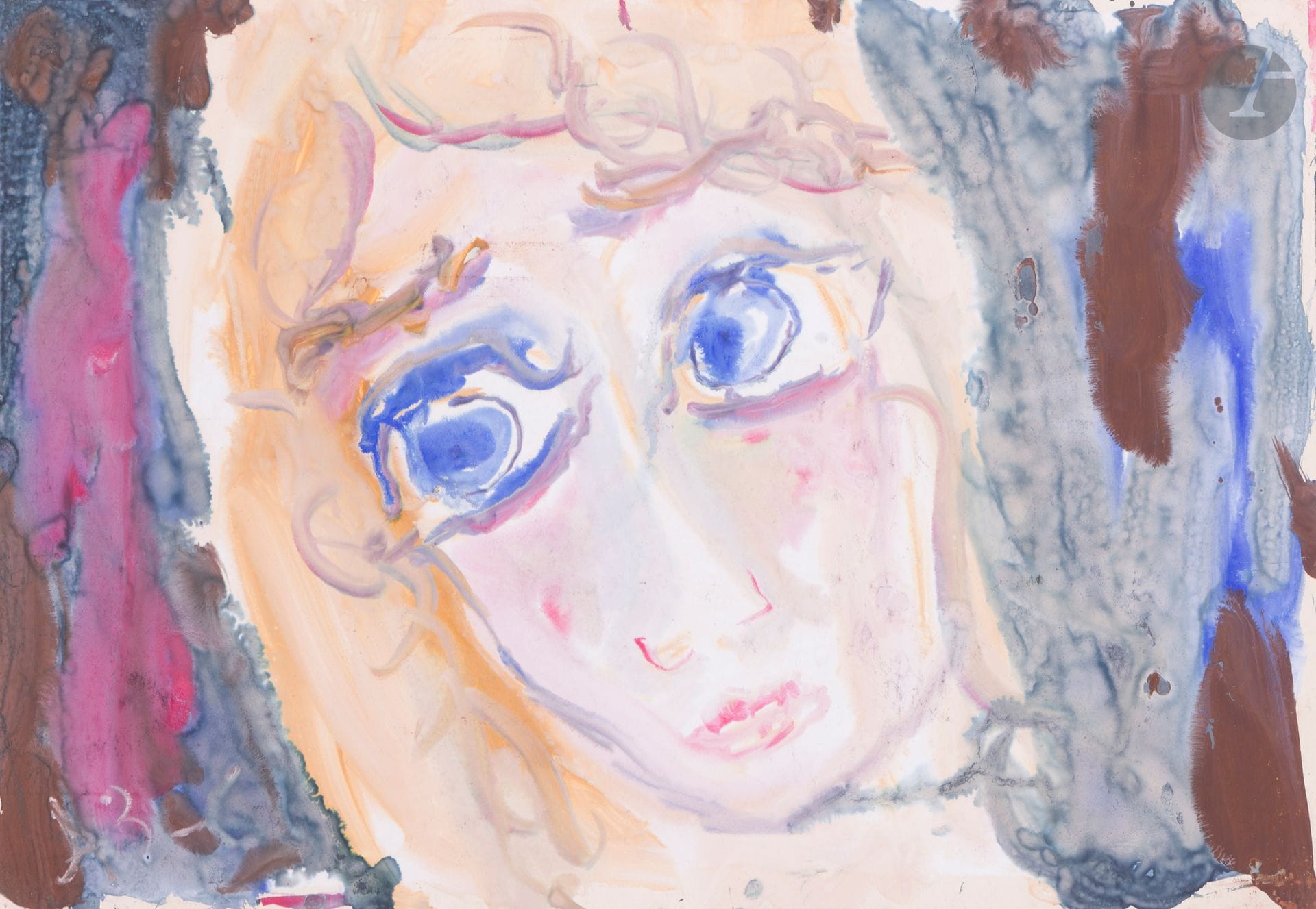 Anatoly Timofeevitch ZVEREV (1931-1986)
Портрет художника  (Portrait d'un artiste)
Gouache.
Monogrammée et datée en bas à gauche. Titrée et numérotée 7 au dos.
41,7 x 59,5 cm