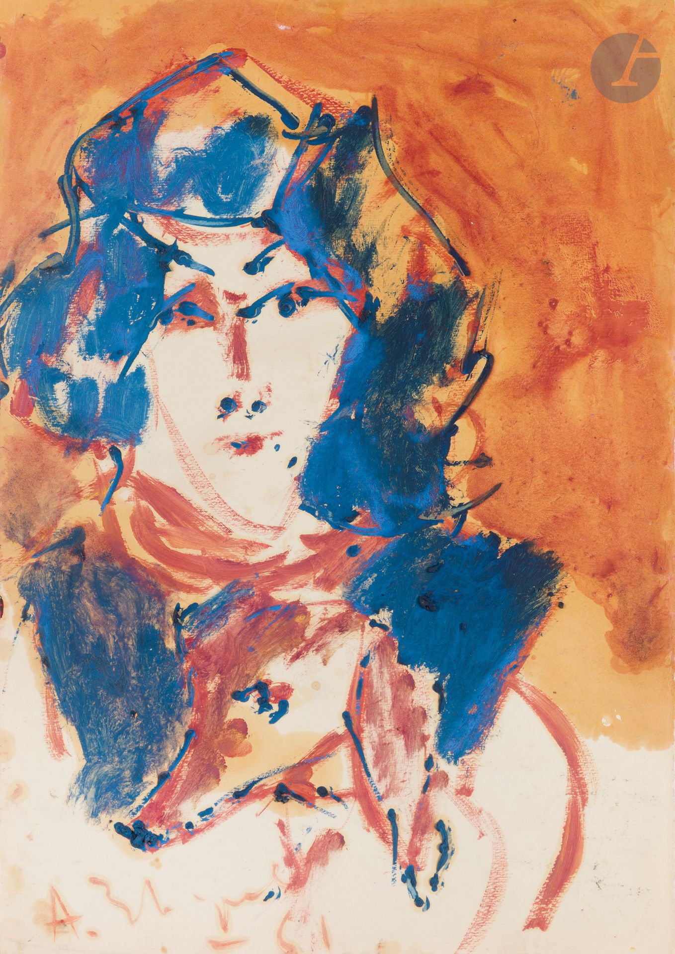 Anatoly Timofeevitch ZVEREV (1931-1986)
Portrait en bleu. 1961
Gouache.
Signée et datée en bas à gauche.
60,2 x 41,7 cm