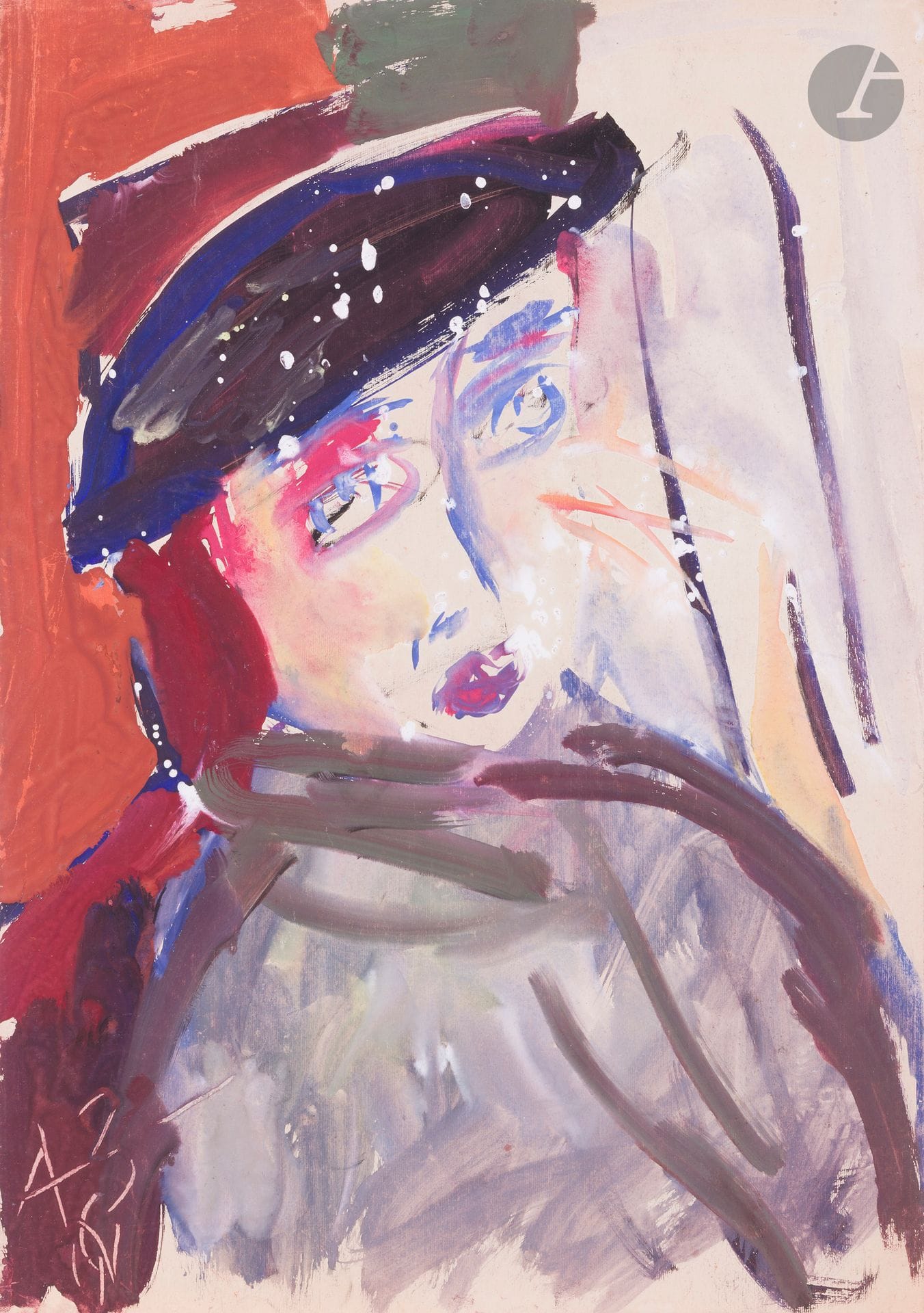 Anatoly Timofeevich ZVEREV (1931-1986)
Портрет (Portrait)
Gouache.
Monogrammed and dated lower left. Titled and numbered 15 on the back.
59.4 x 42 cm