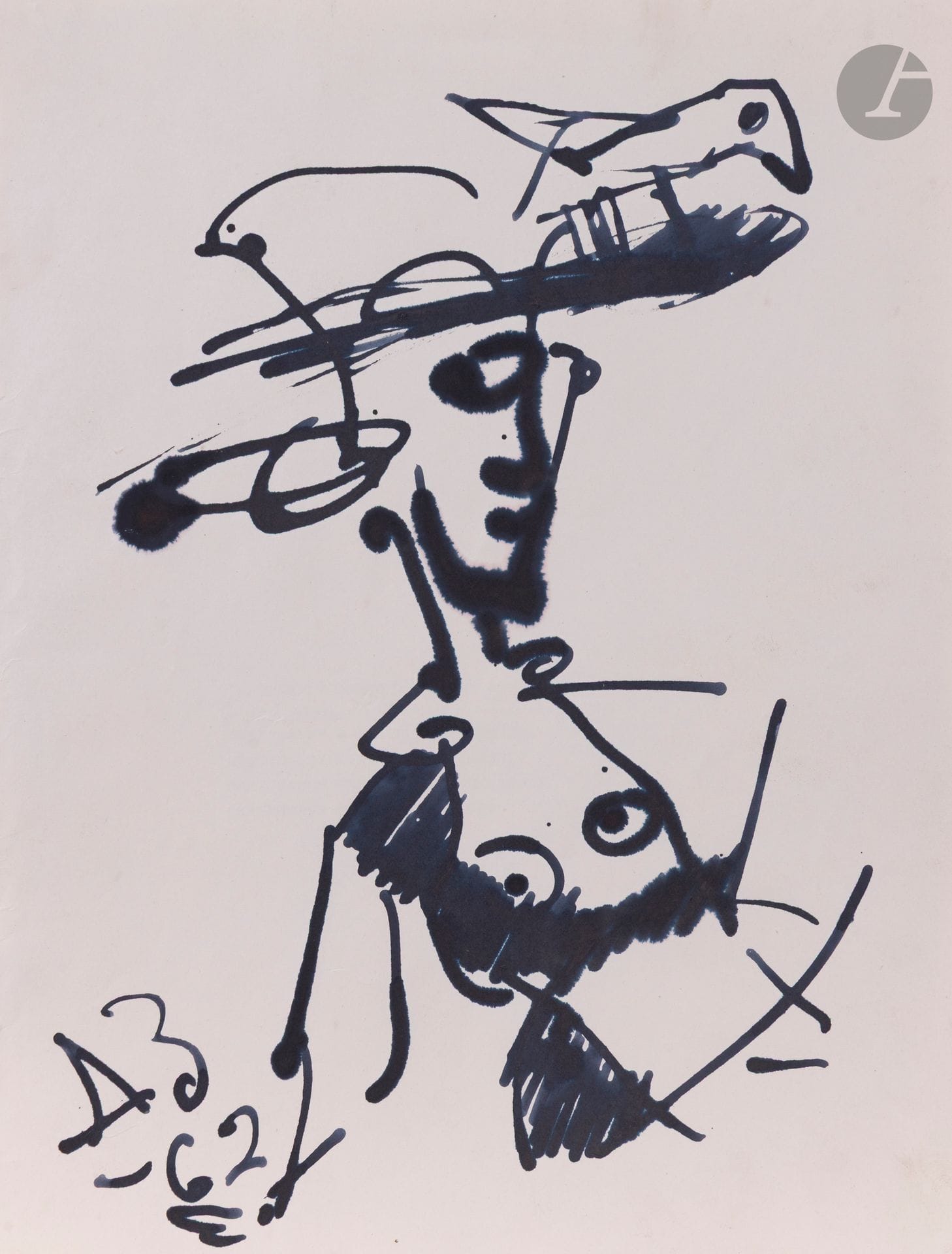 Anatoly Timofeevitch ZVEREV (1931-1986)
Woman with hat and bird. 1962
Ink
Monogrammed and dated lower left.
30.4 x 22.7 cm