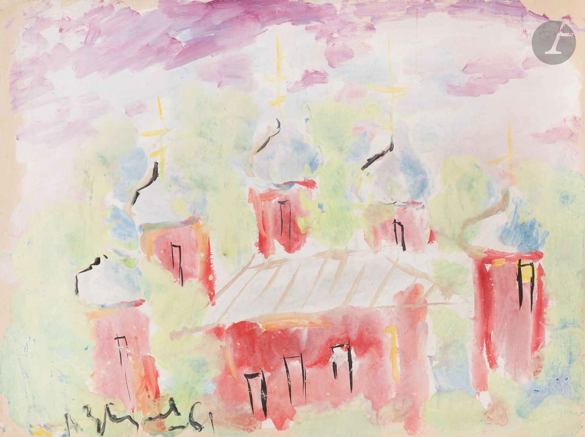 Anatoly Timofeevitch ZVEREV (1931-1986)
Église à cinq coupoles. 1961
Gouache.
Signée et datée en bas à gauche.
54 x 72 cm