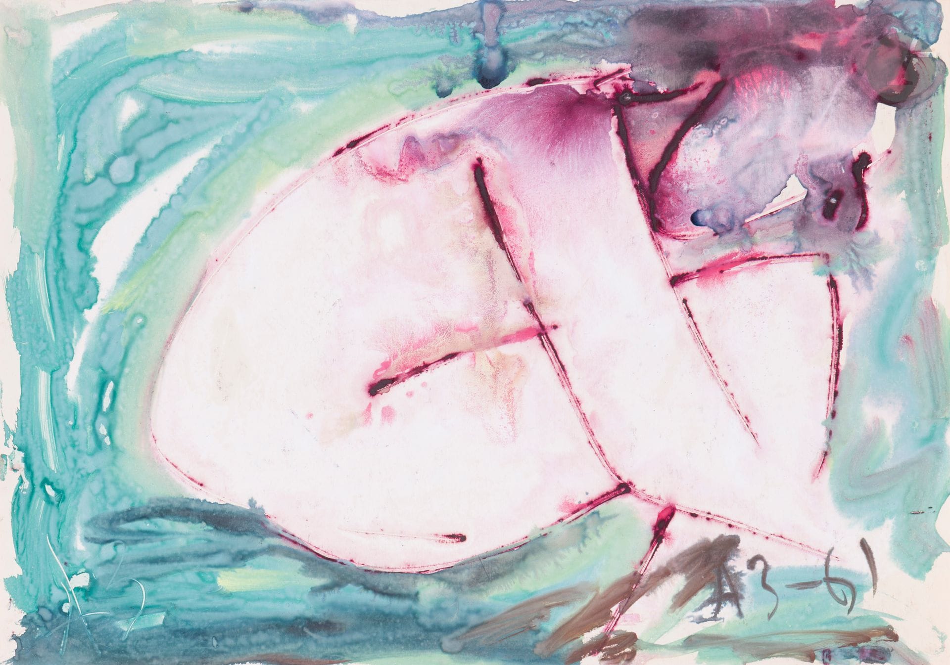 Anatoly Timofeevitch ZVEREV (1931-1986)
Оьнаженная (Nu). 1961
Gouache.
Monogrammée et datée en bas à droite. Titrée et numérotée 51 au dos.
41,7 x 59,7 cm