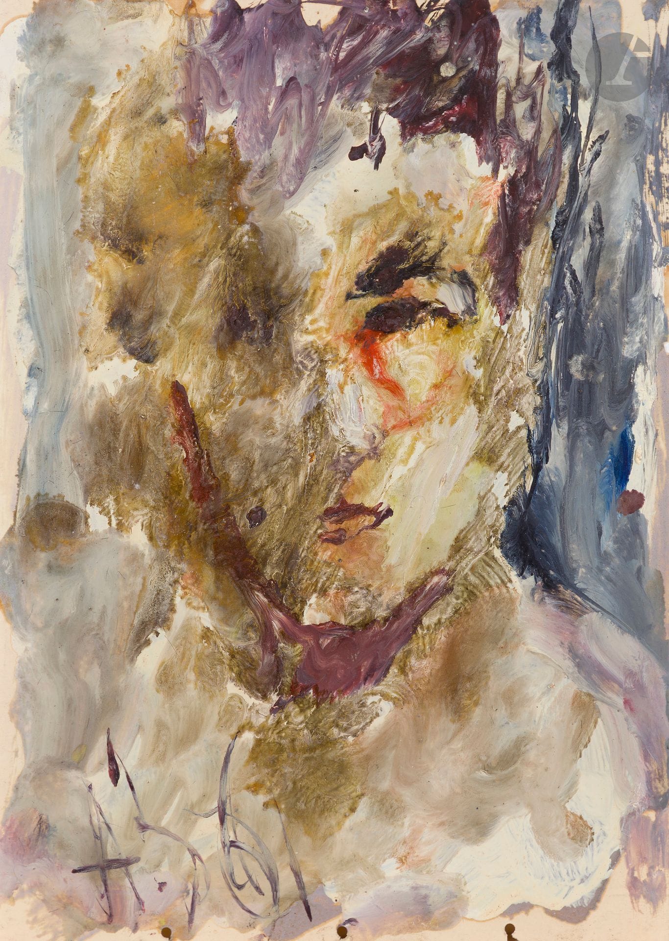 Anatoly Timofeevitch ZVEREV (1931-1986)
Portrait de face. 1961
Huile sur papier
Monogrammée et datée en bas sur la gauche.
40,6 x 28,8 cm