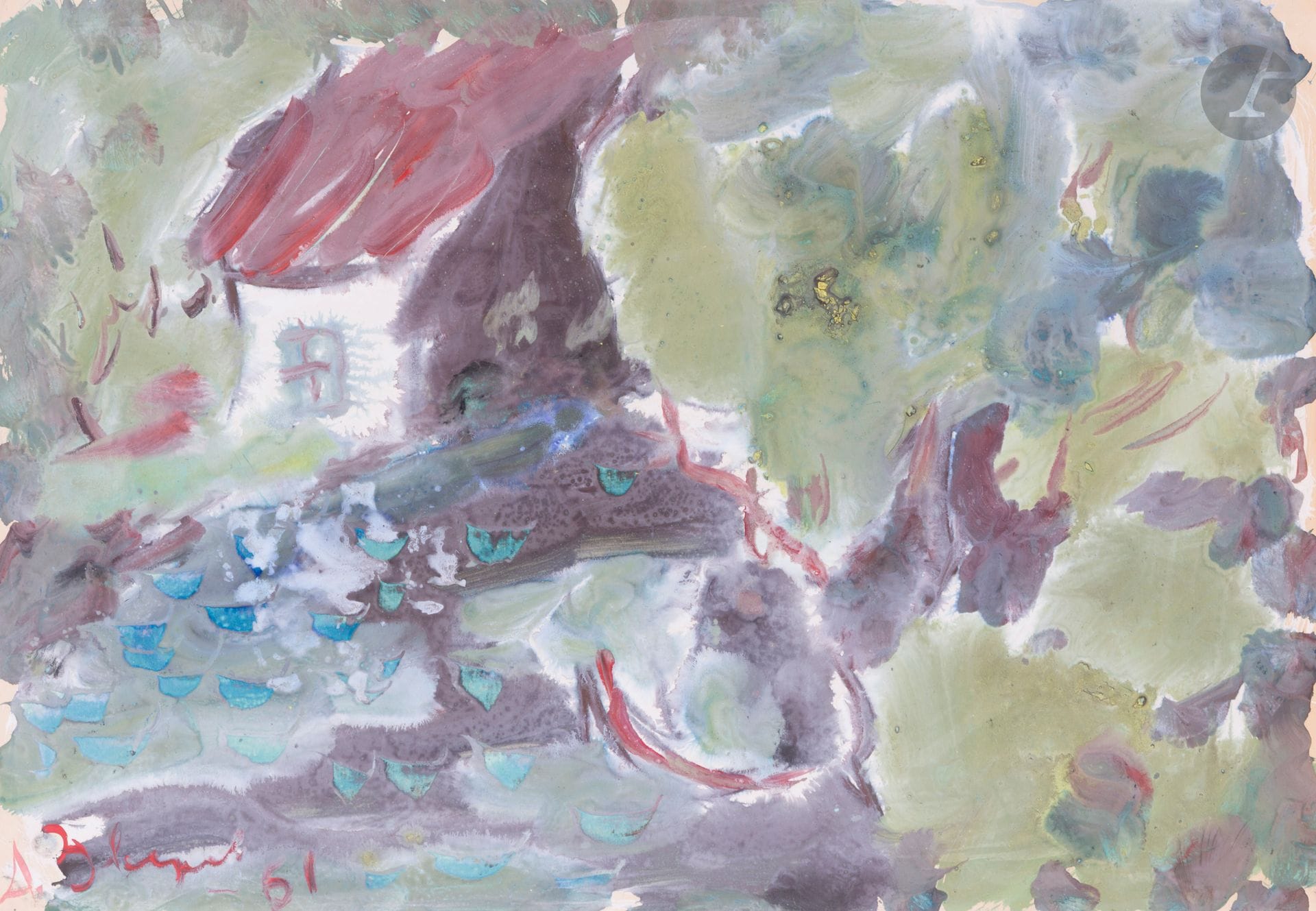 Anatoly Timofeevich ZVEREV (1931-1986)
Деревня (Hamlet)
Gouache.
Signed and dated upper left. Titled and numbered 125 on the back.
41.7 x 59.5 cm
