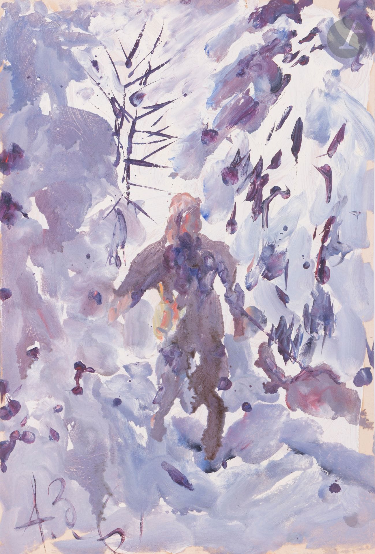 Anatoly Timofeevitch ZVEREV (1931-1986)
Зима (L'hiver). 1961
Gouache.
Monogrammée et datée en bas à gauche. Titrée et numérotée 15 au dos. Retitré en anglais par Claude Day.
60,1 x 40,7 cm