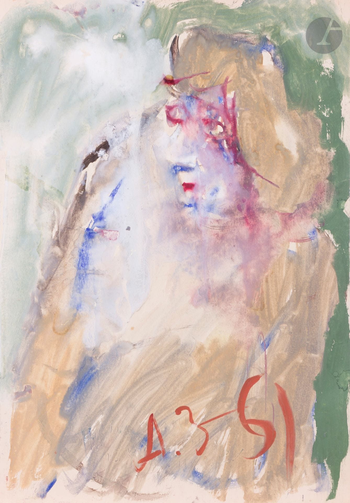 Anatoly Timofeevich ZVEREV (1931-1986)
Портрет художника (Portrait of an artist)
Gouache.
Monogrammed and dated lower right. Titled and numbered 25 on the back.
59.6 x 41.5 cm