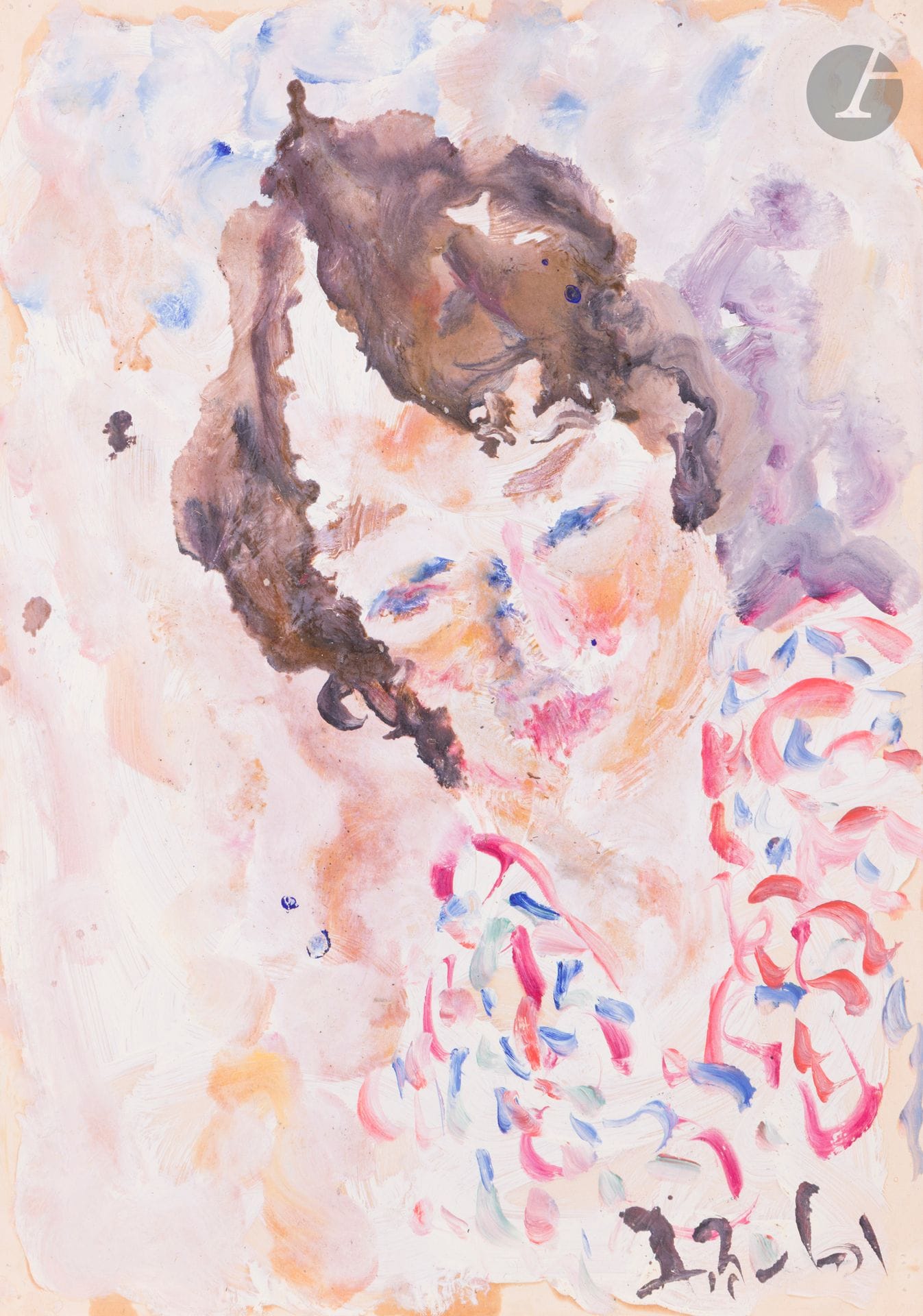 Anatoly Timofeevitch ZVEREV (1931-1986)
Портрет художника  (Portrait d'un artiste)
Gouache.
Monogrammée et datée en bas à droite. Titrée et numérotée 25 au dos.
59,7 x 41,8 cm