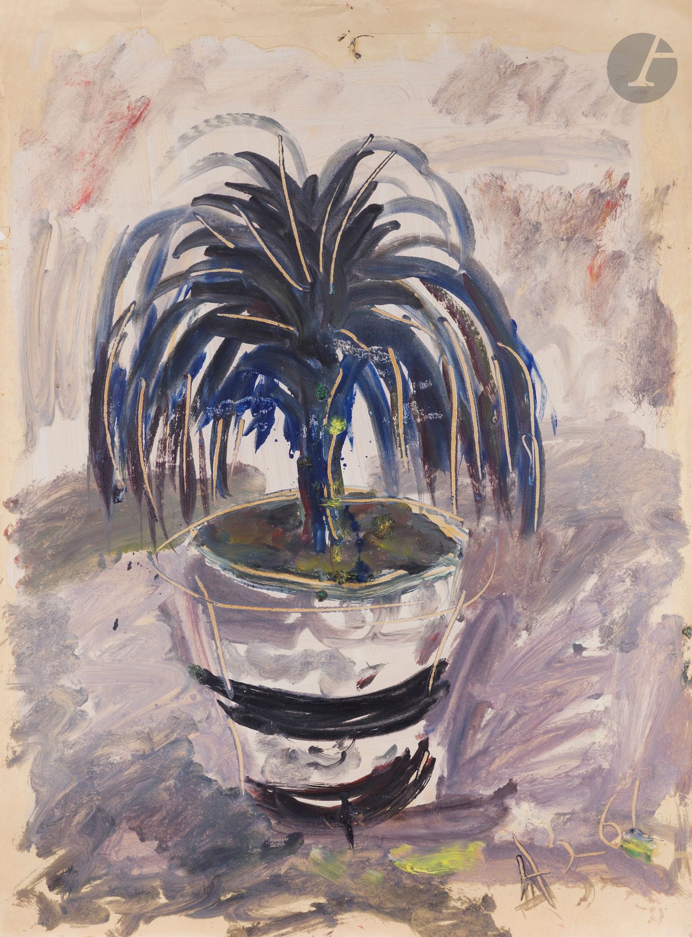 Anatoly Timofeevitch ZVEREV (1931-1986)
Palmier. 1961
Gouache.
Monogrammée et datée en bas à droite.
Titrée au dos à la mine de plomb en français par une autre main.
81,4 x 59,8 cm