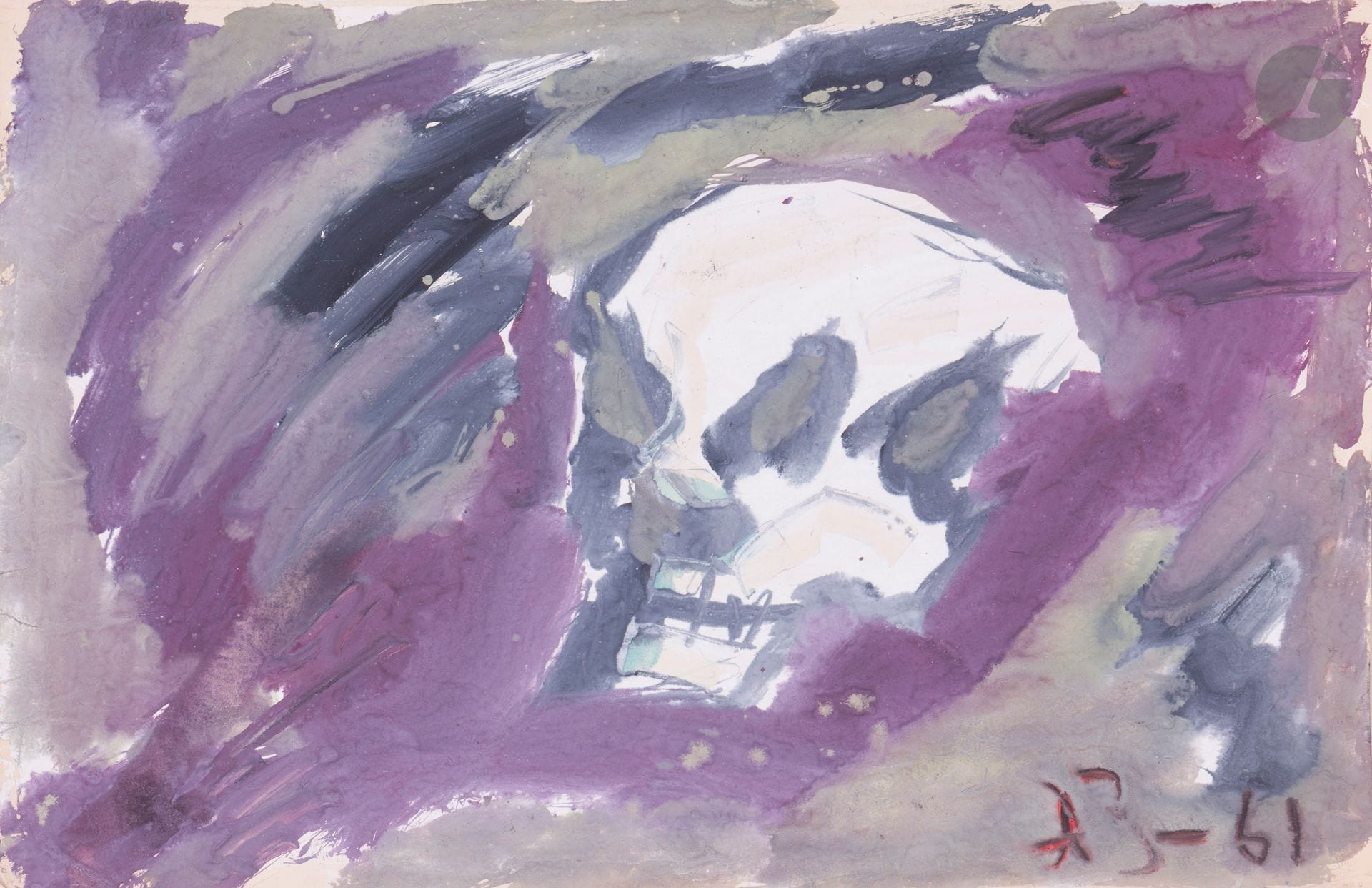 Anatoly Timofeevitch ZVEREV (1931-1986)
Череп (Crane). 1961
Gouache.
Monogrammée et datée en bas à droite. Titrée et numérotée 8 au dos.
42 x 59,7 cm