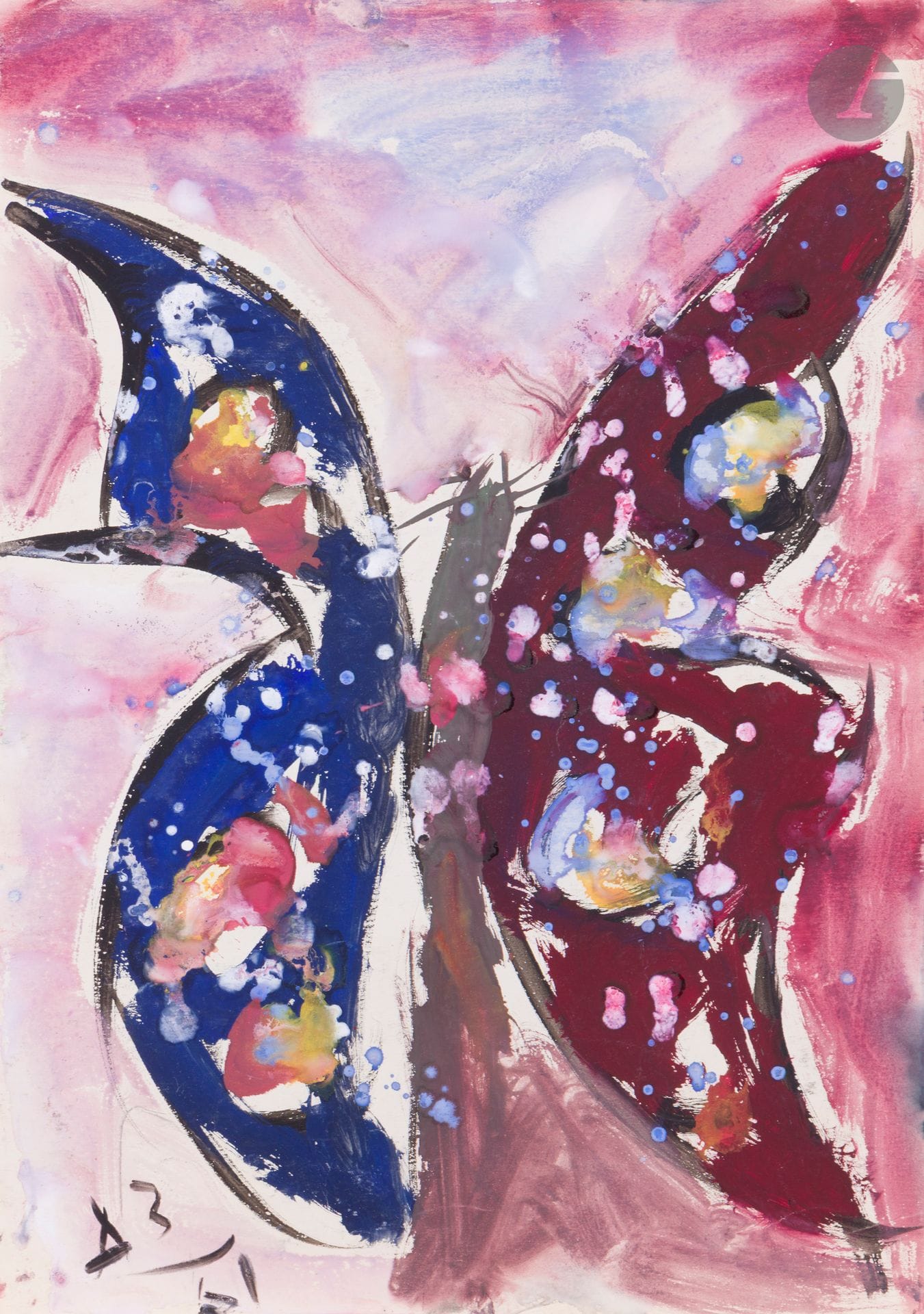 Anatoly Timofeevitch ZVEREV (1931-1986)
бабочка (Papillon). 1961
Gouache.
Monogrammée et datée en bas à gauche. Titrée et numérotée 135 au dos.
59,7 x 41,7 cm