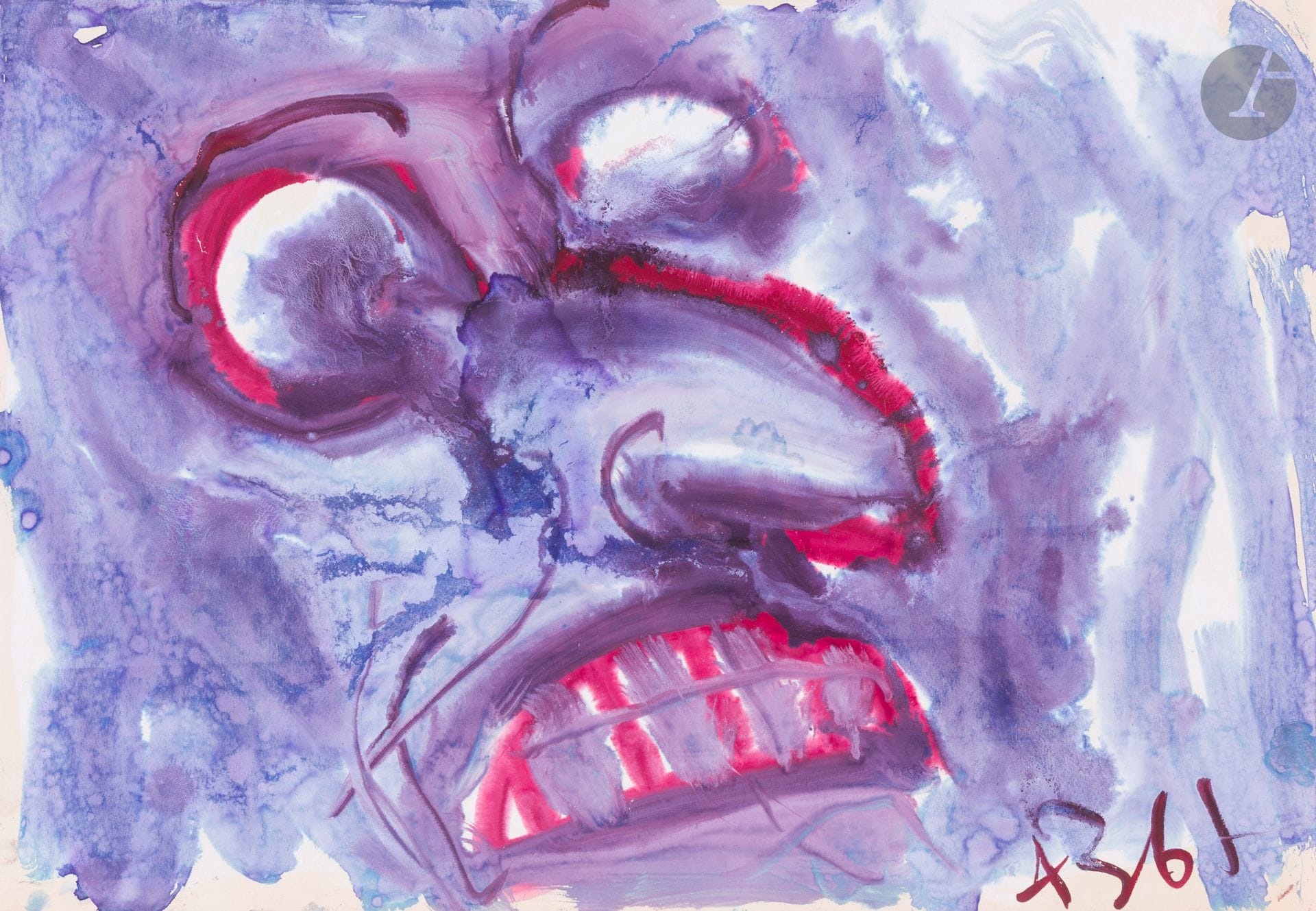 Anatoly Timofeevitch ZVEREV (1931-1986)
Зубастик (Les grandes dents). 1961
Gouache.
Monogrammée et datée en bas à droite. Titrée et numérotée 3 au dos.
41,5 x 59,5 cm